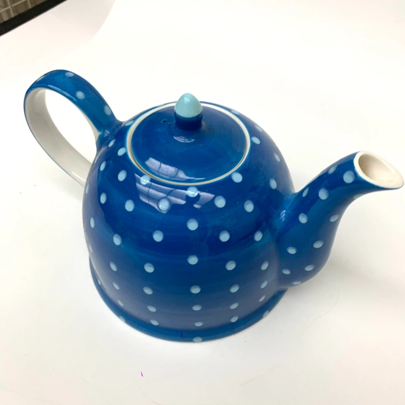 Blue Polka Dot Ceramic Teapot Tea Pot Kitchen Decor Kettle - photo 3