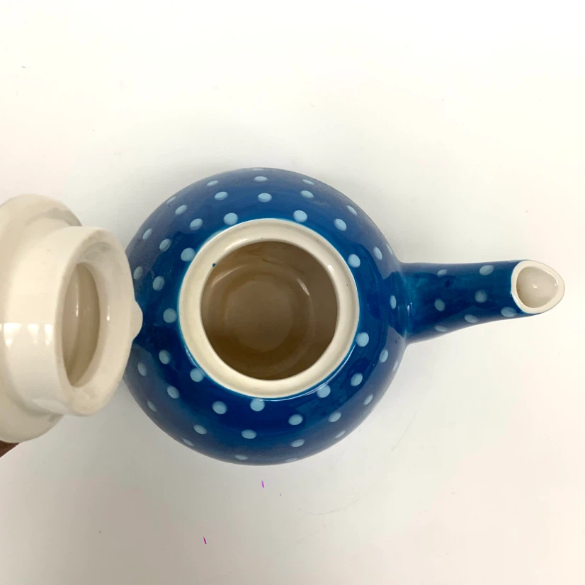 Blue Polka Dot Ceramic Teapot Tea Pot Kitchen Decor Kettle - photo 4