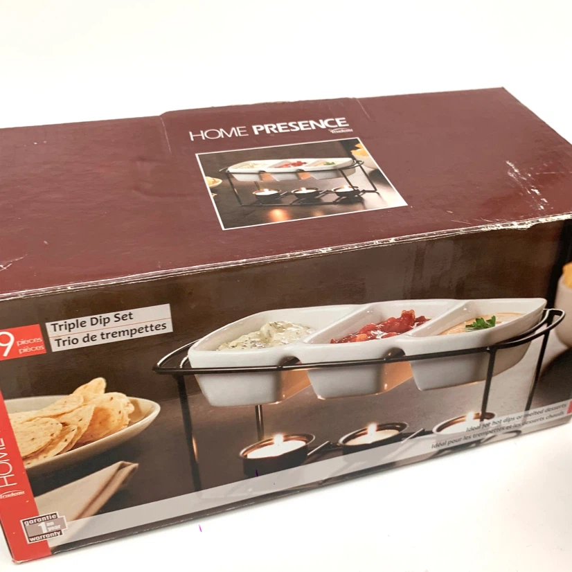 Triple Dip Serving Set Fondue Forks Ceramic Bowls Kitchen Tools - photo 4