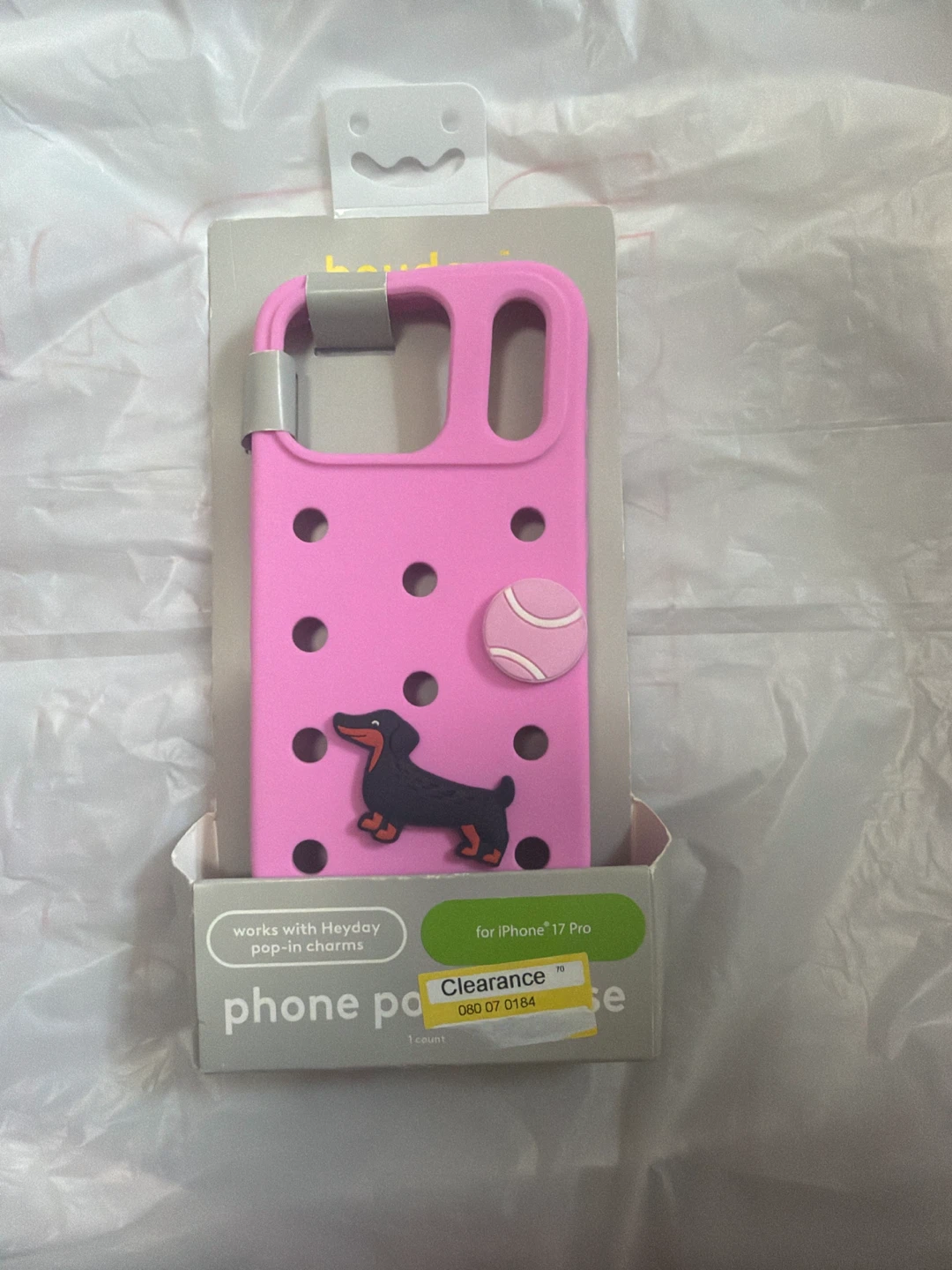Heyday Pink iPhone 17 Pro Phone Pouch with Dachshund Charm