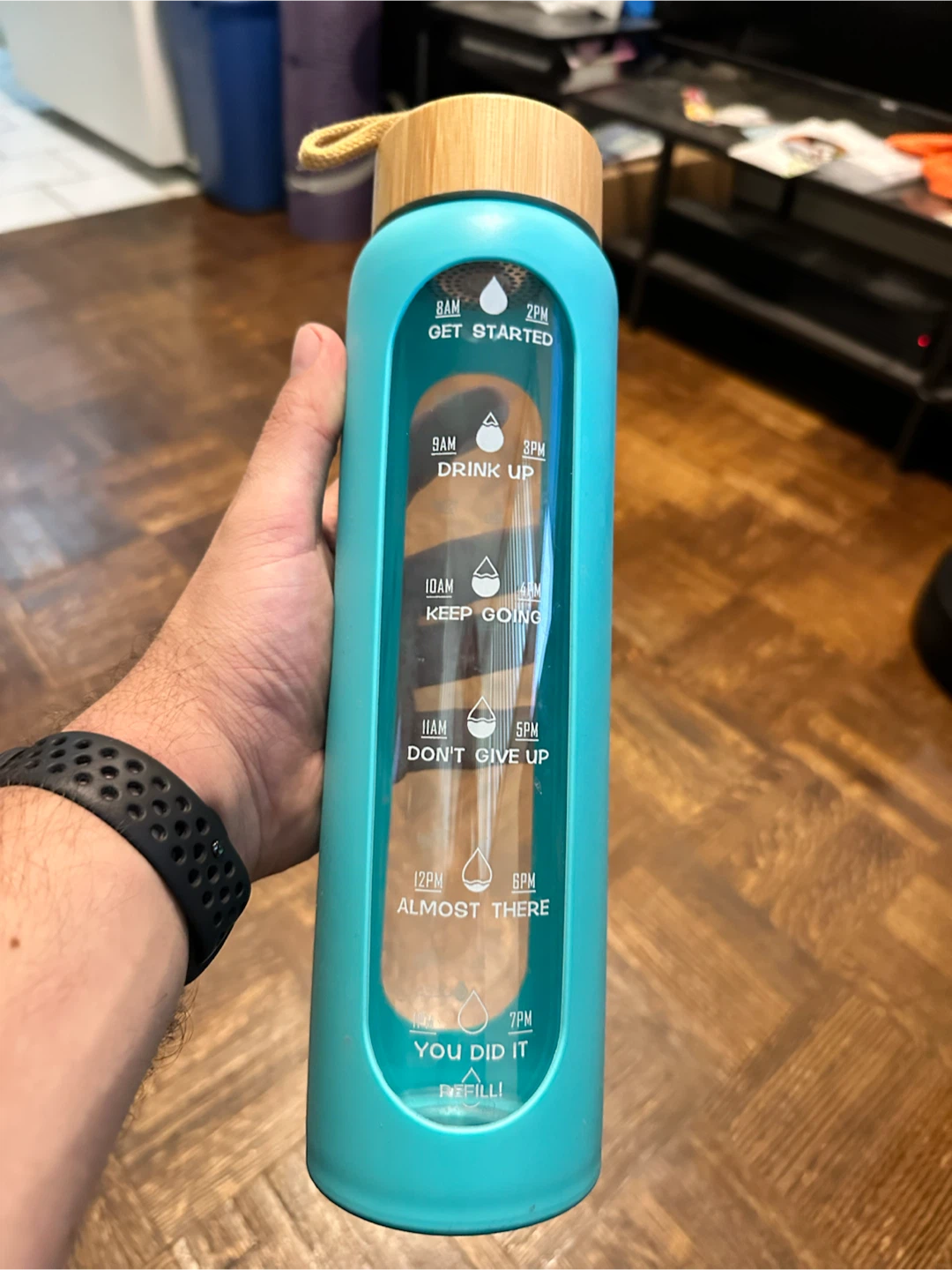 Motivational Glass Water Bottle with Bamboo Lid