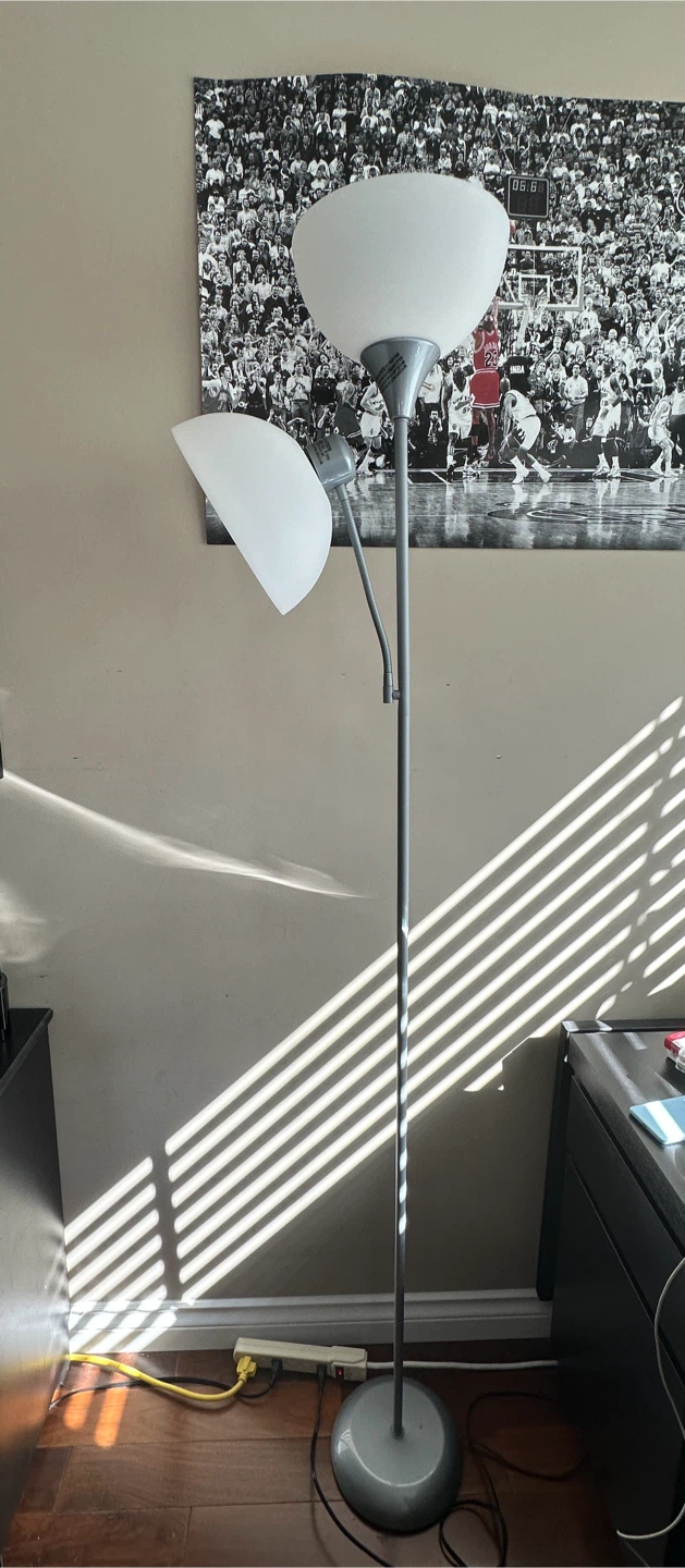 Grey Floor Lamp with Adjustable Reading Light