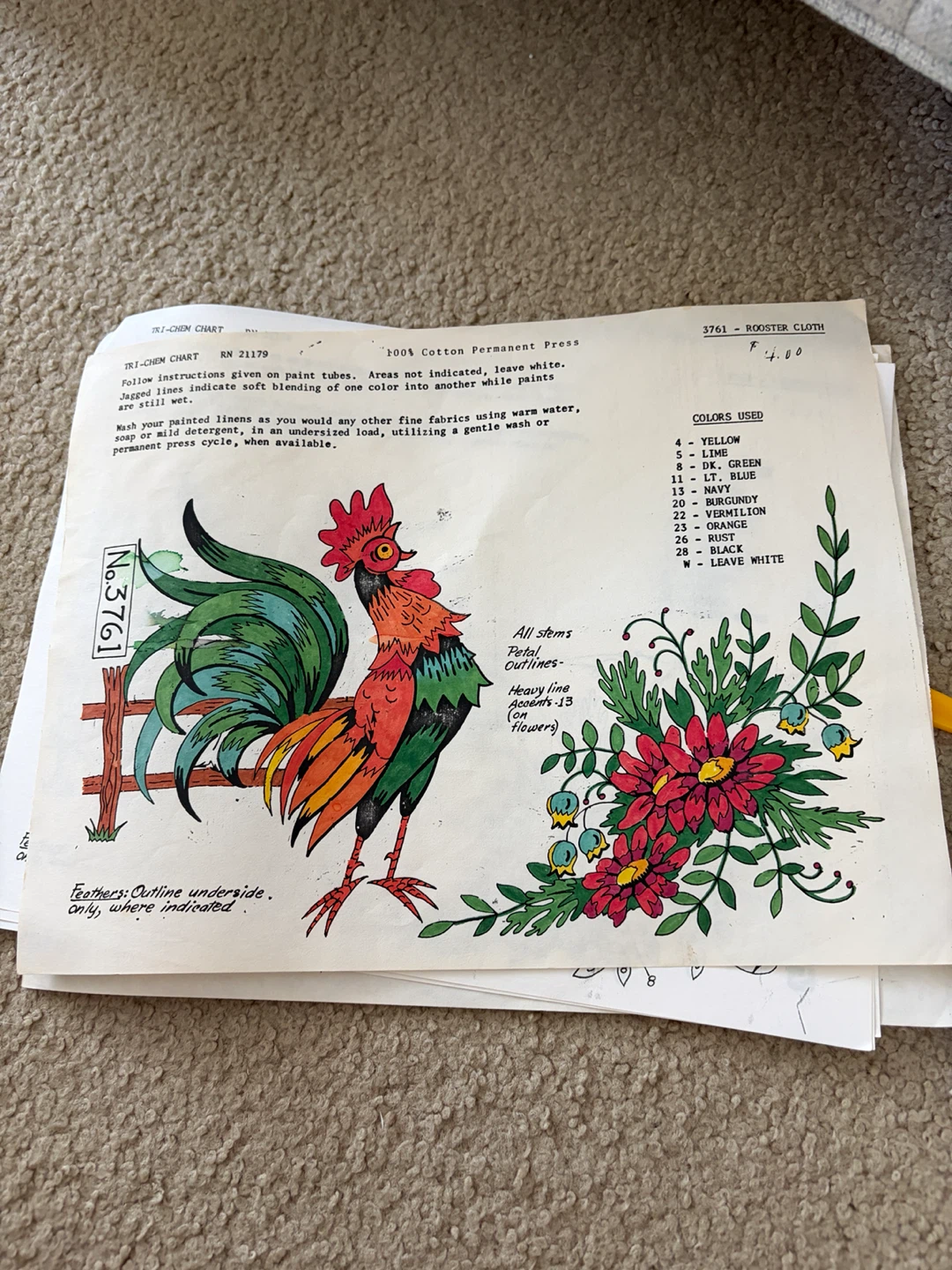 Vintage Tri-Chem table Cloth Kit with Rooster Design