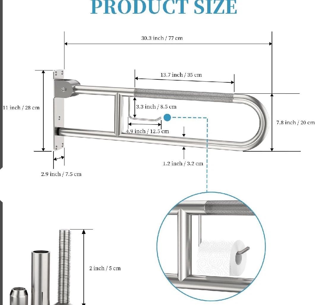 Foldable Grab Bar with Toilet Paper Holder - photo 2