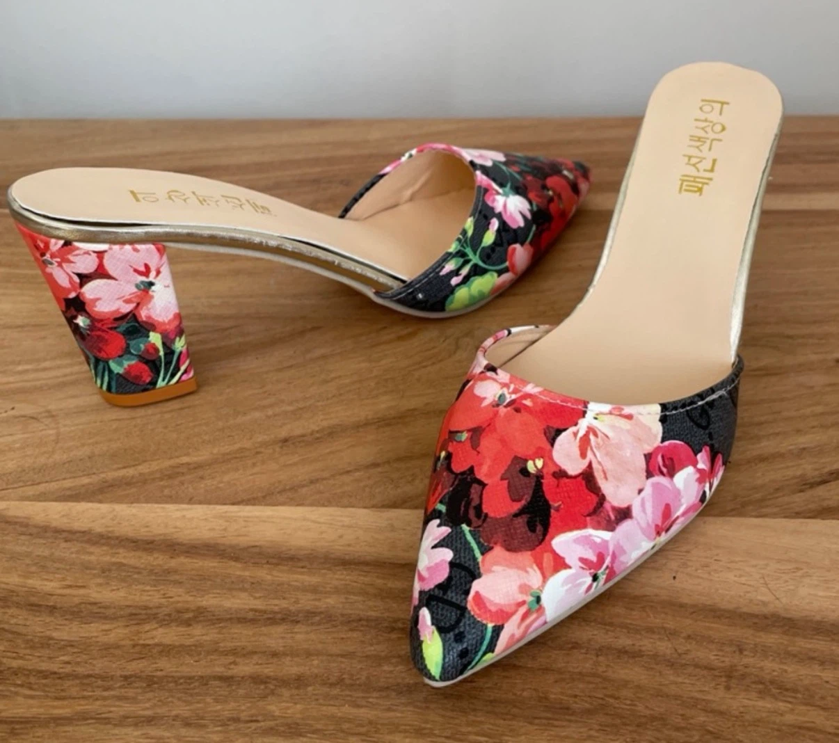 Floral Block Heel Mules