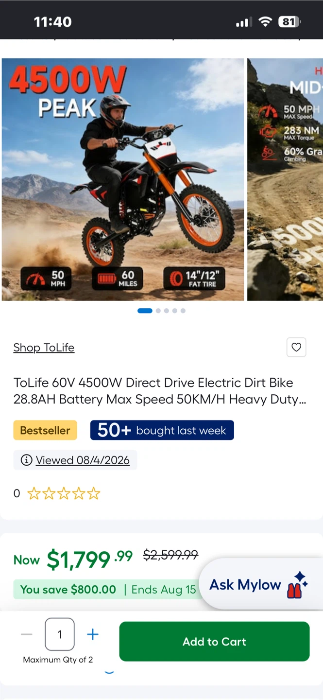moto eléctrica ToLife 60V 4500W - photo 4