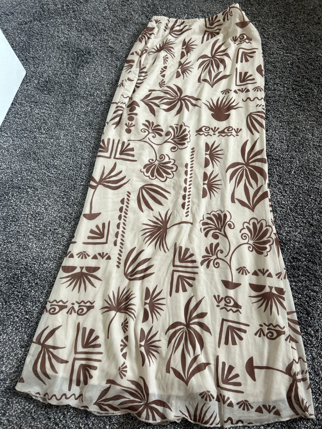 Women's Beige and Brown Tropical Print Maxi Skirt