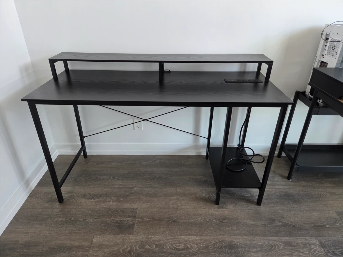 Black Computer Desk with Monitor Stand and Power Strip - photo 2