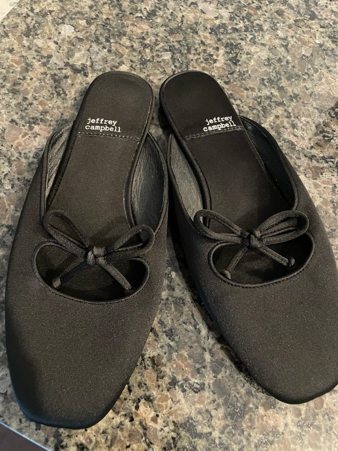 Jeffrey Campbell Elaine Satin Ballet Slipper Mules in Black