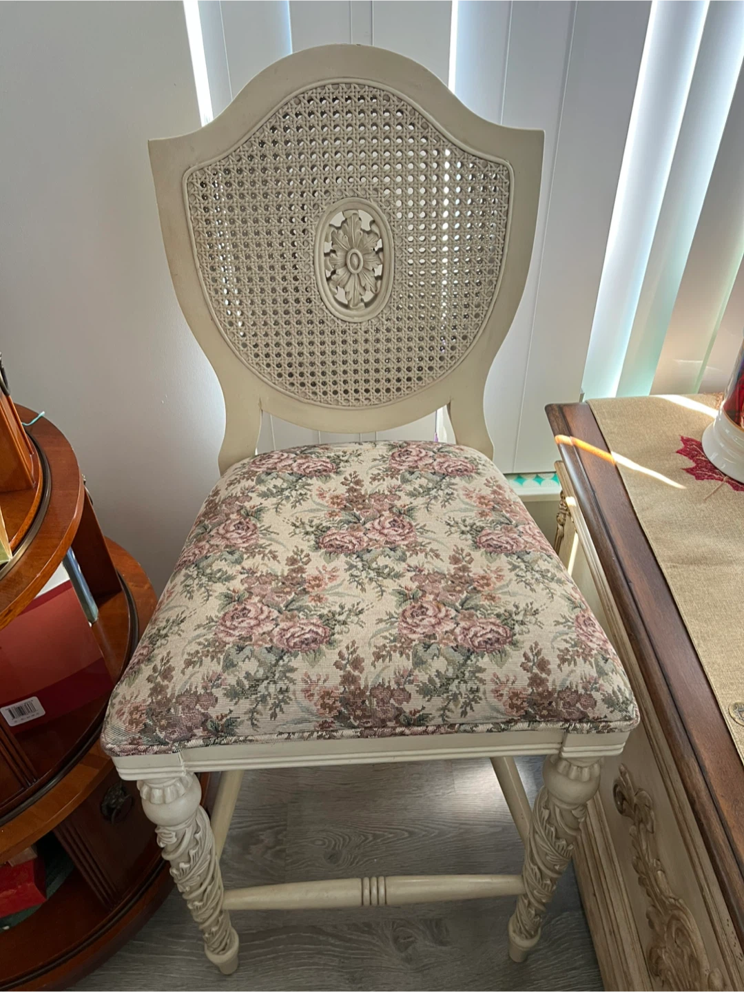 Cane Back Counter Stool with Floral Upholstery - photo 2