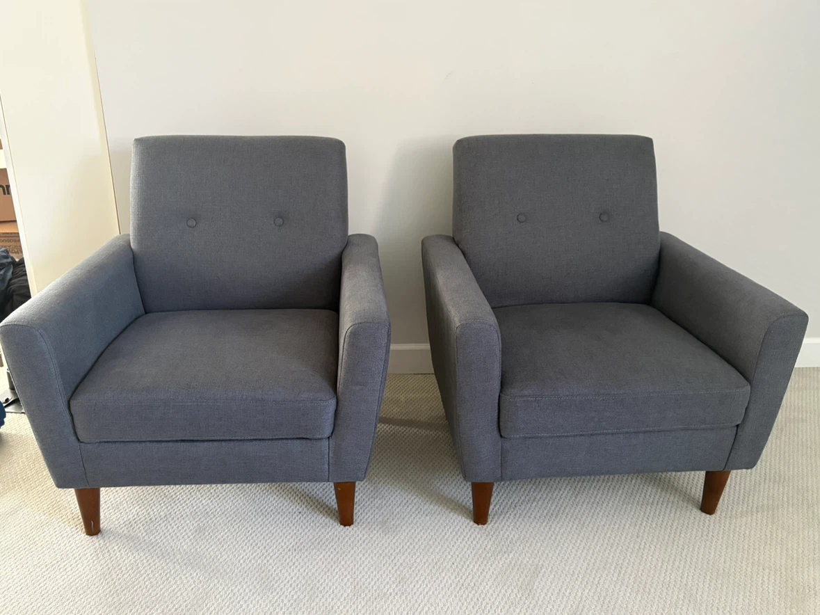 Set of grey mid century modern accent armchairs