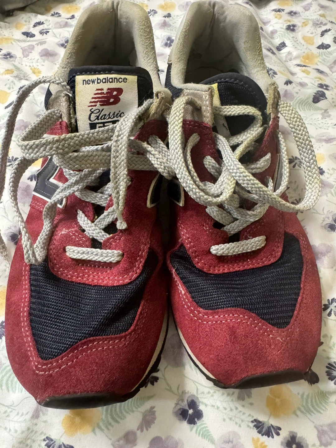 New Balance 574 Classic Burgundy Navy Suede Sneakers