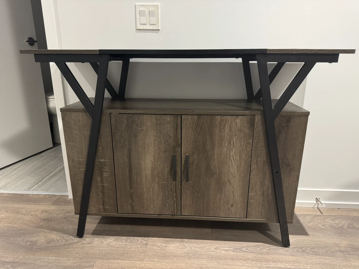 Dark Wood Cabinet with Shelving and Two Doors