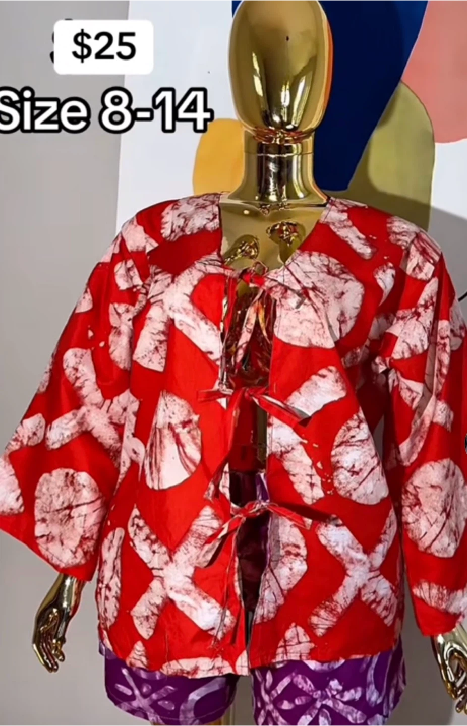 Red and White Batik Kimono Jacket - photo 2