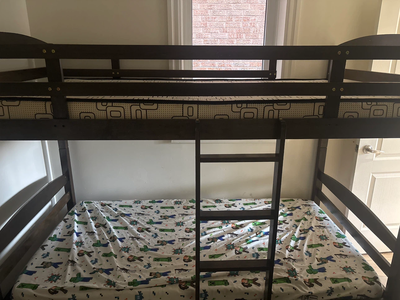 Dark Wood Bunk Bed with Mattresses