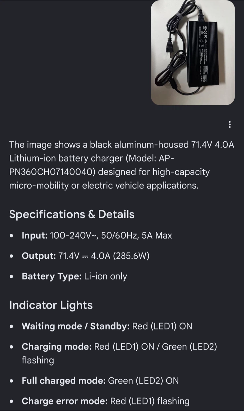 71.4V 4.0A Lithium-ion Battery Charger - photo 2