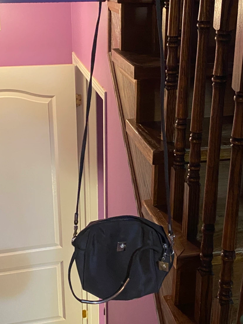 Black Nylon Shoulder Bag with Silver Accents