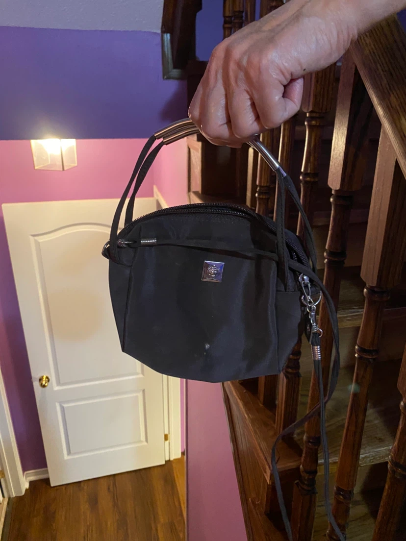 Black Nylon Shoulder Bag with Silver Accents - photo 2