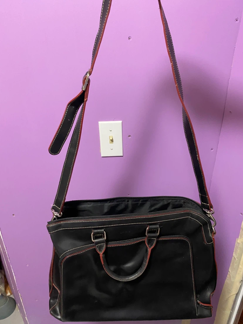 Lodis Black Leather Briefcase/Laptop Bag with Red Stitching - photo 2