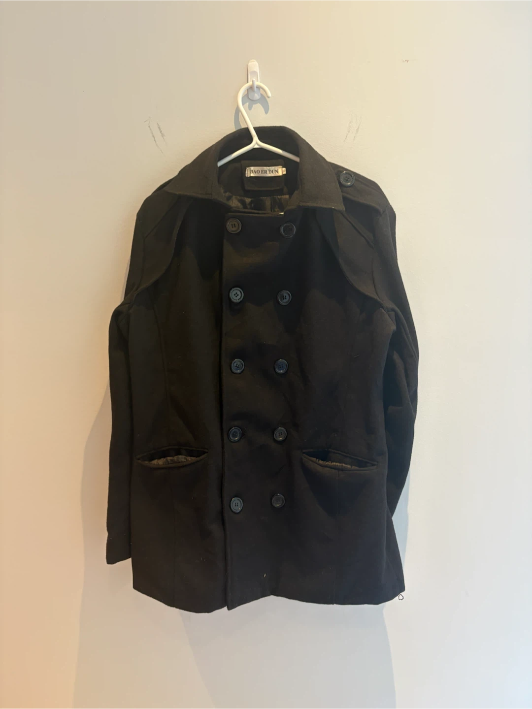 BAO ER DUN Black Double-Breasted Coat - XL