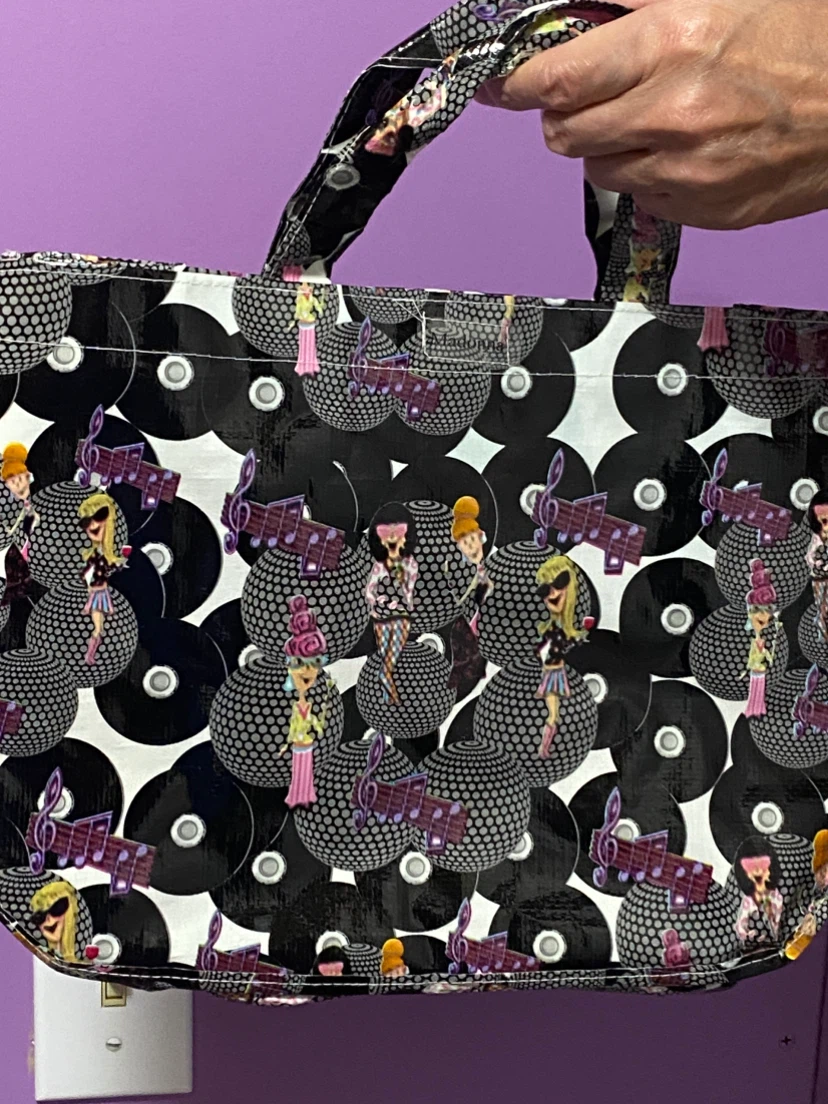 Tote Bag with Disco Ball and Music Note Print