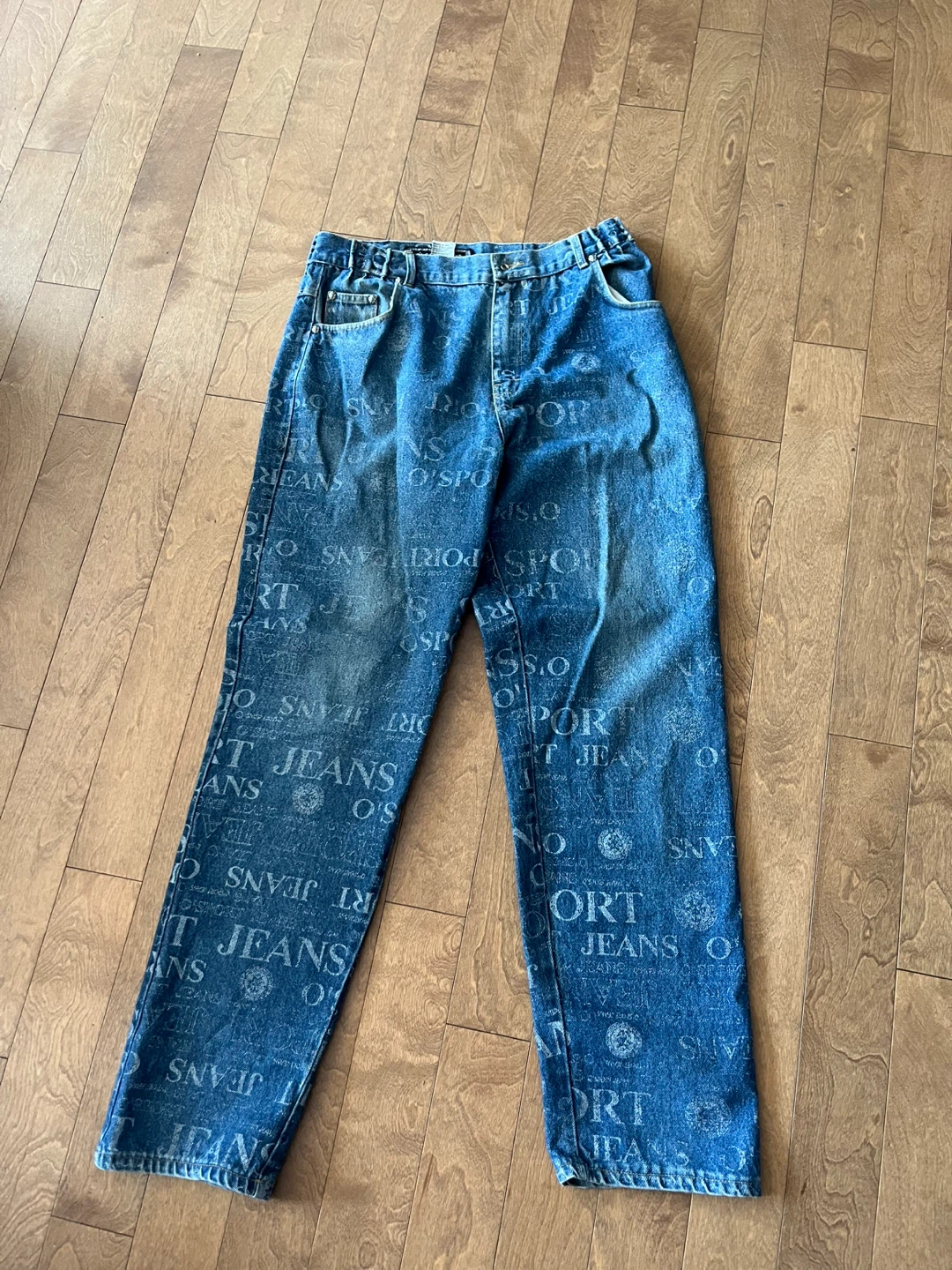Blue Denim Jeans with All-Over Print
