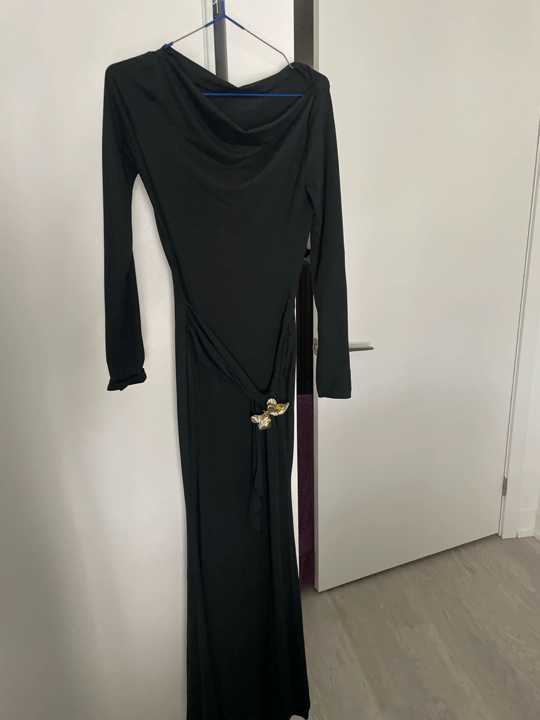 Black Maxi Dress with Gold Butterfly Clasp