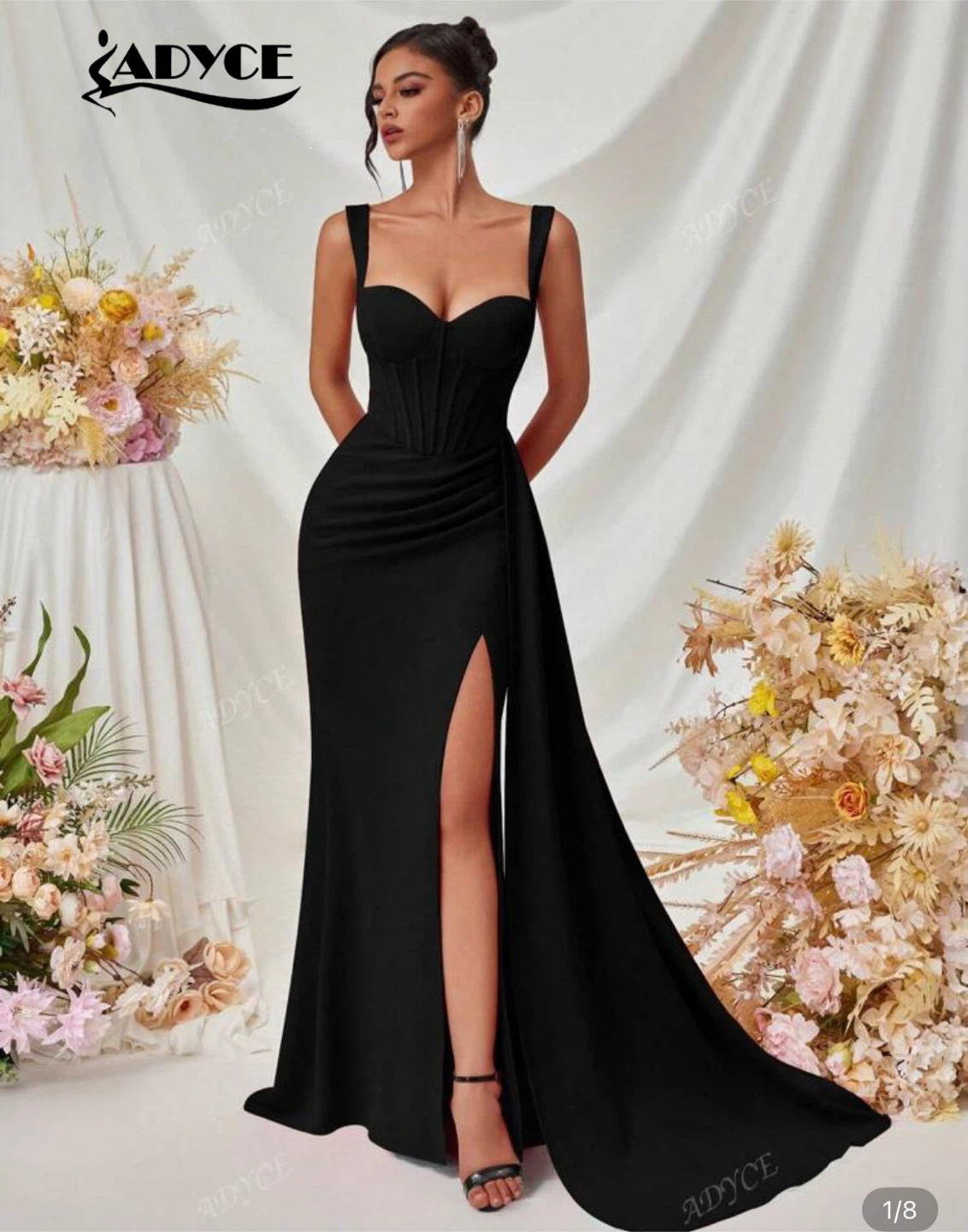ADYCE Black Formal Dress with High Slit