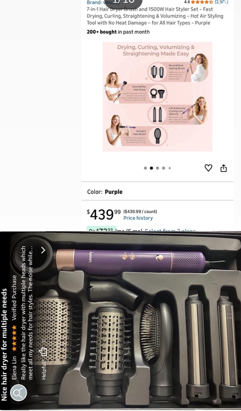 7-in-1 Air Styler Hair Dryer Brush Set - Purple - photo 2
