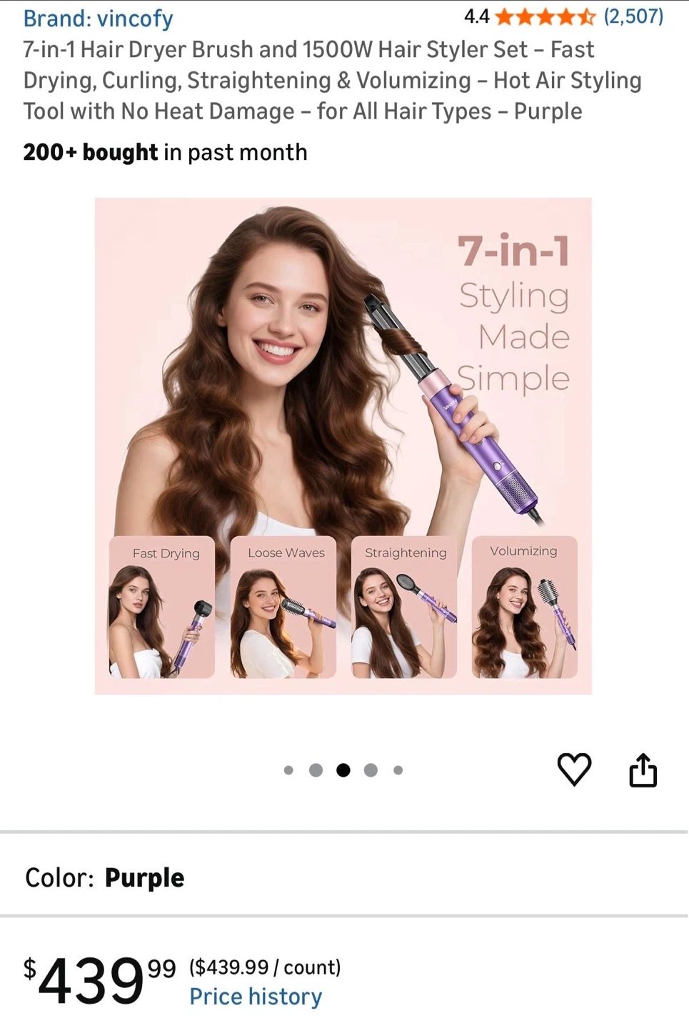 7-in-1 Air Styler Hair Dryer Brush Set - Purple - photo 5