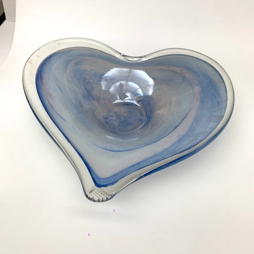 Heart Shaped Glass Bowl Blue Swirl Catch All Dish Decor - photo 2