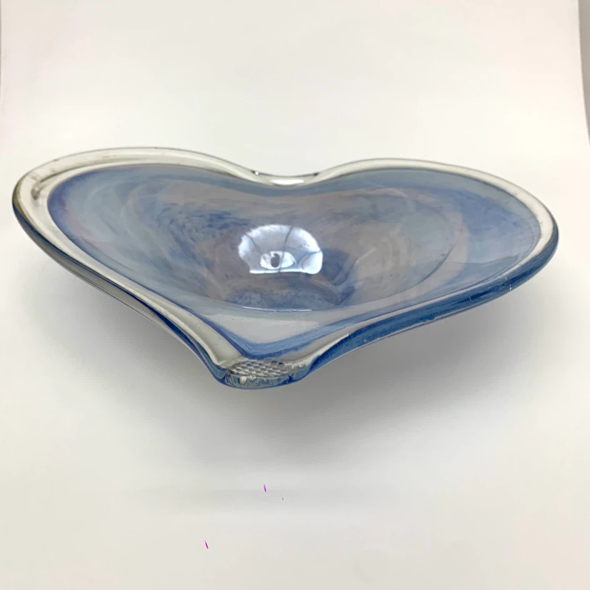 Heart Shaped Glass Bowl Blue Swirl Catch All Dish Decor - photo 3