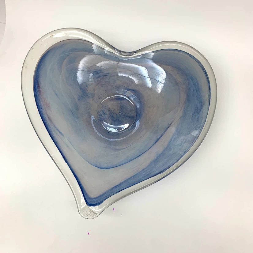 Heart Shaped Glass Bowl Blue Swirl Catch All Dish Decor - photo 4