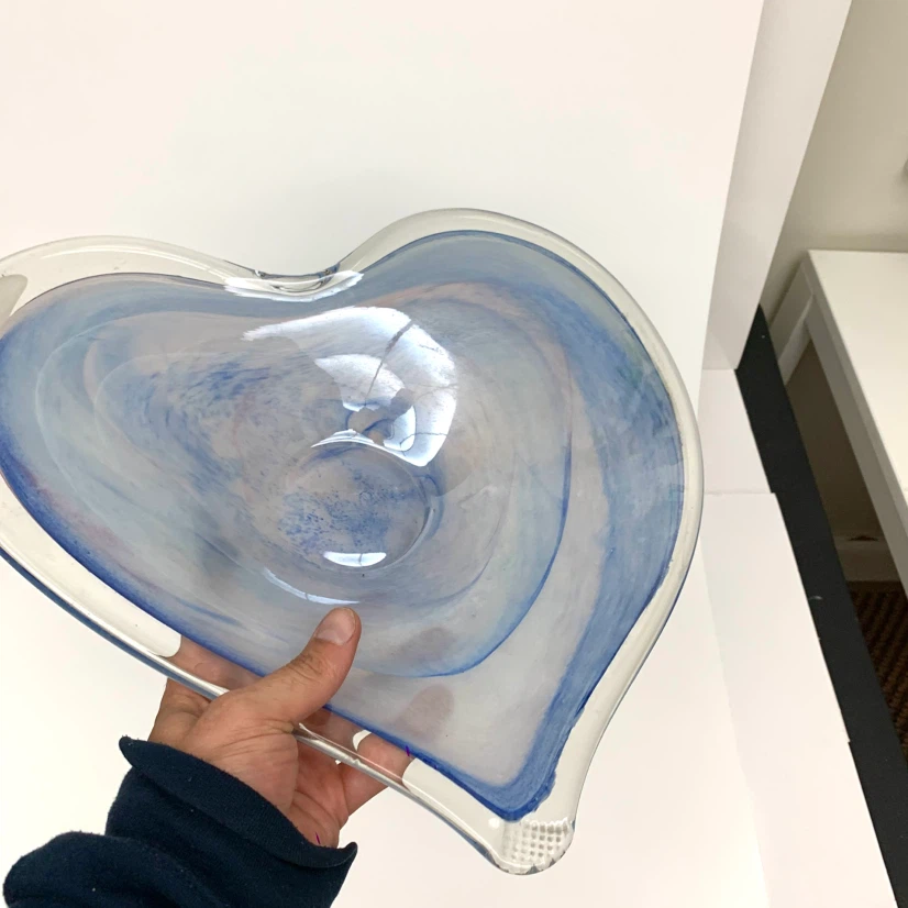 Heart Shaped Glass Bowl Blue Swirl Catch All Dish Decor - photo 5