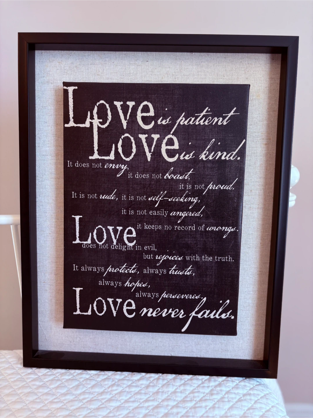 Framed "Love Never Fails" Wall Art