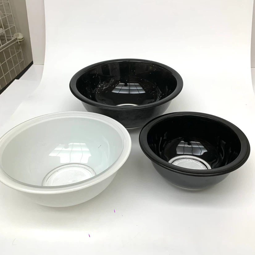 3 Glass Mixing Bowls Kitchen Serving Bowl Set Black White Baking
