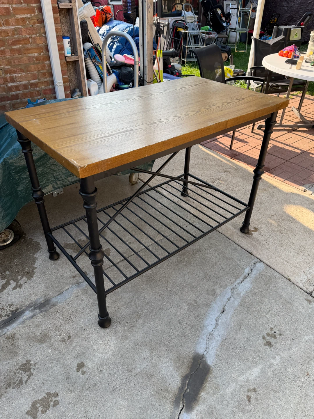 Wooden Top Kitchen Island with Metal Shelf