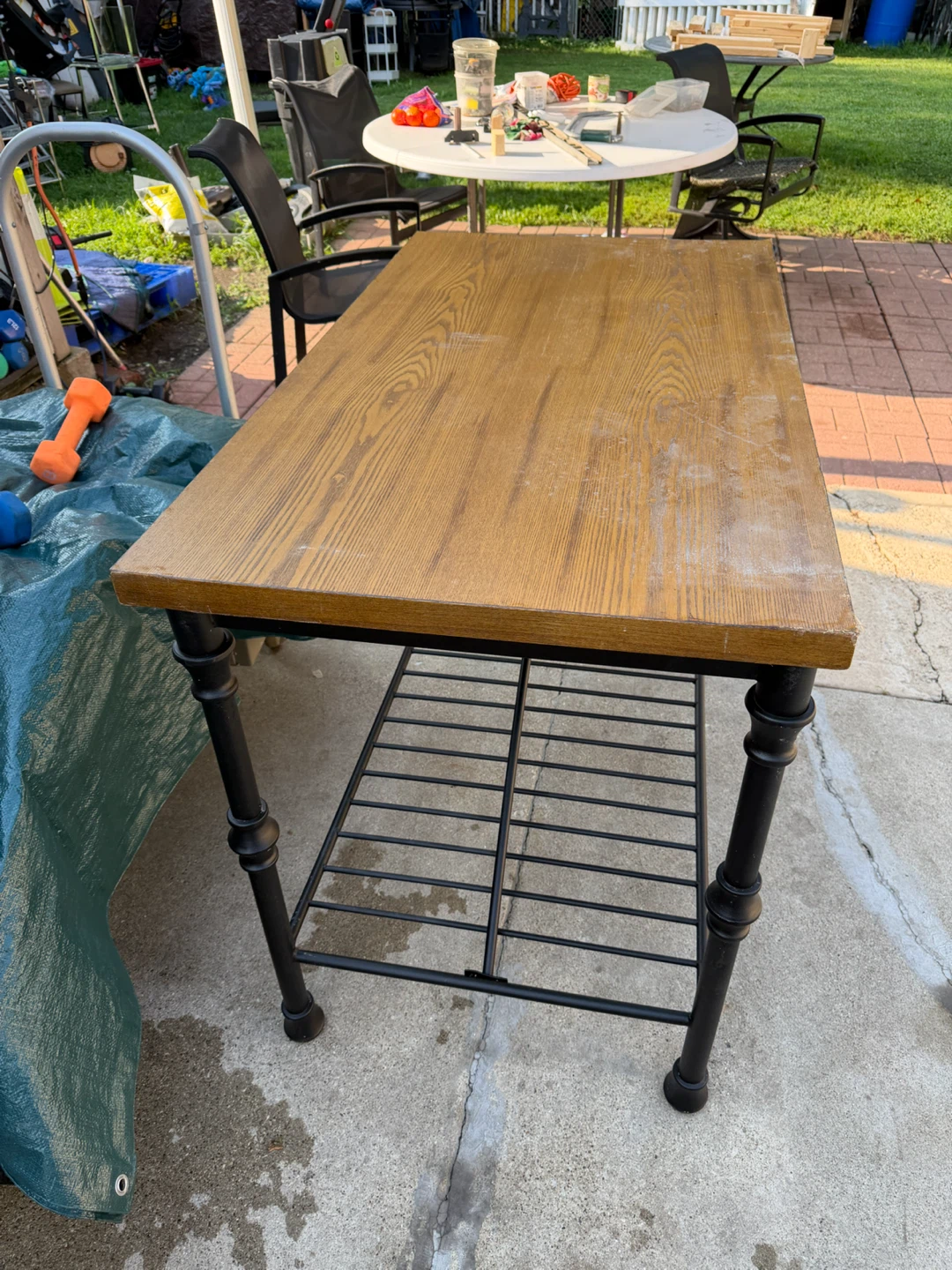 Wooden Top Kitchen Island with Metal Shelf - photo 2