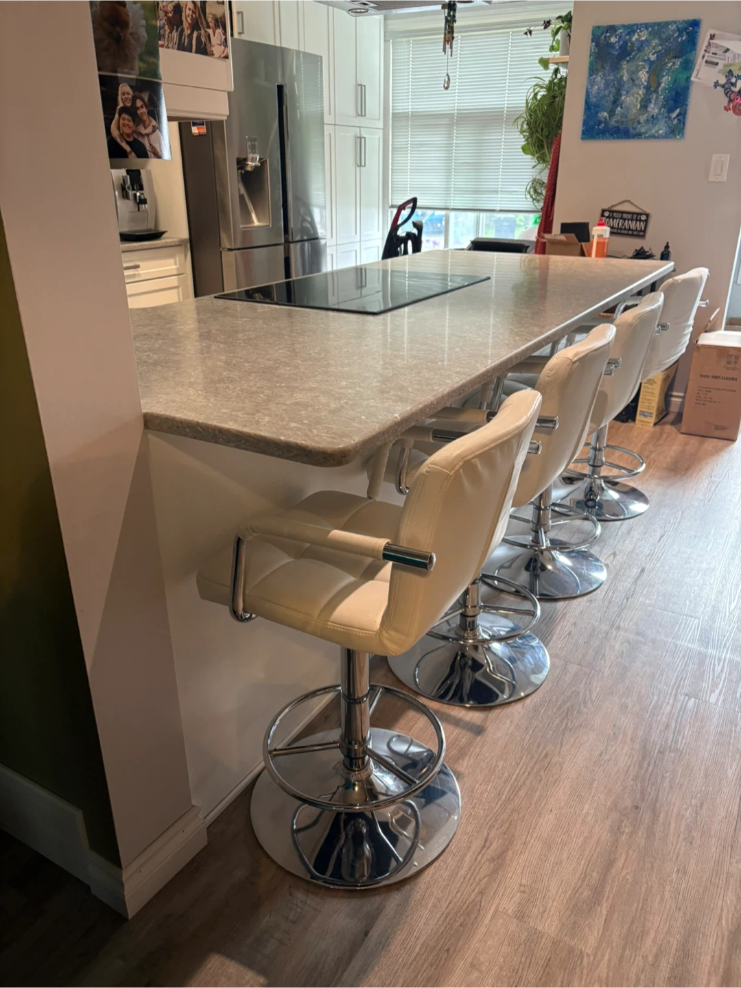 White Faux Leather Bar Stool with Chrome Base - photo 2