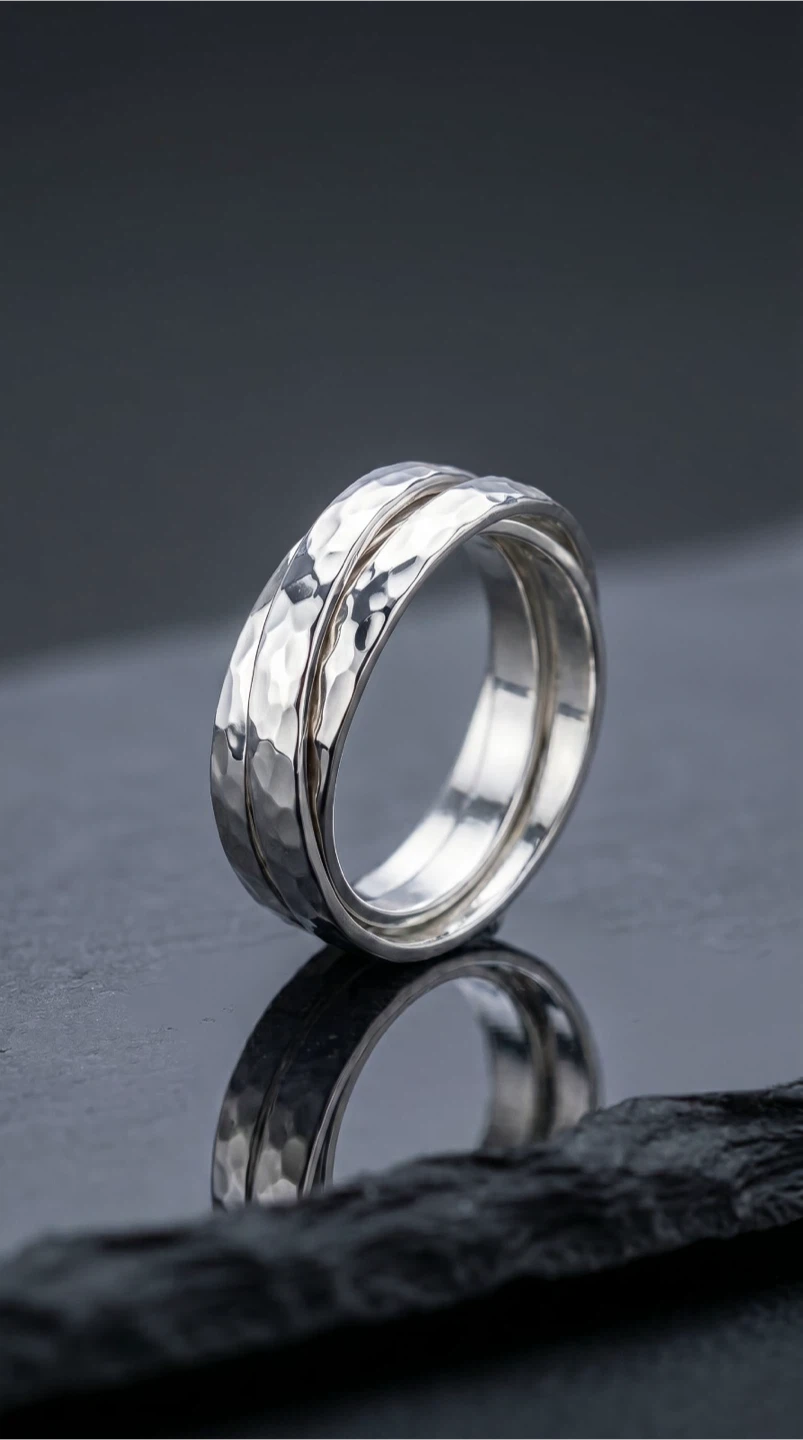 Hammered Silver 925 Rolling Ring