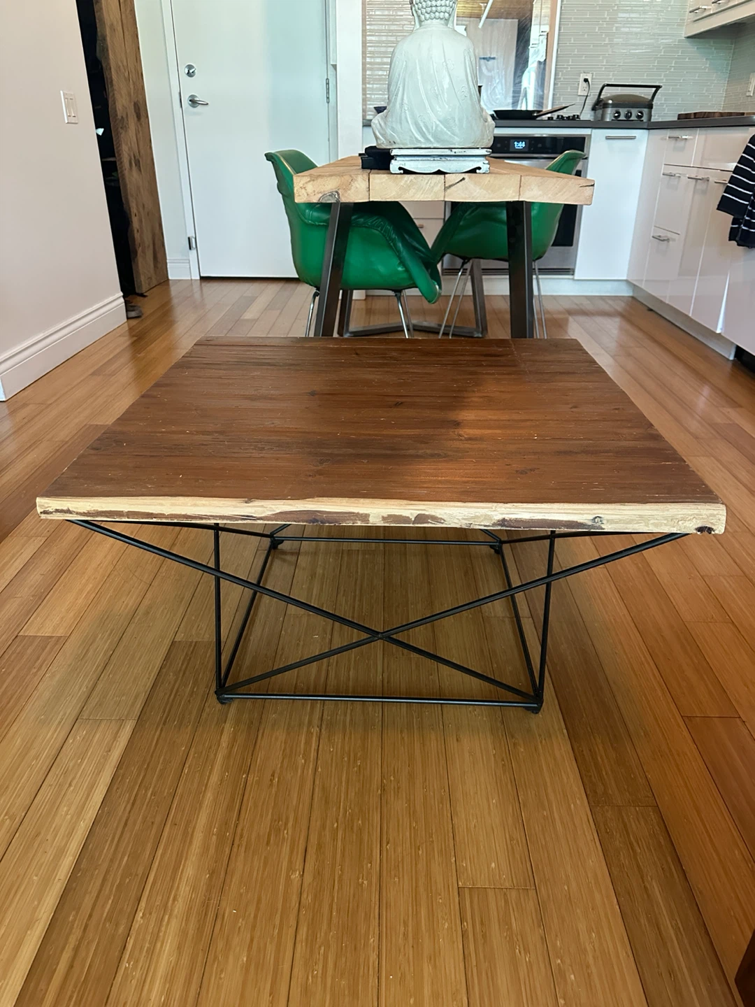 RUSTIC VINTAGE RECLAIMED WOOD COFFEE TABLE GEOMETRICAL STEEL