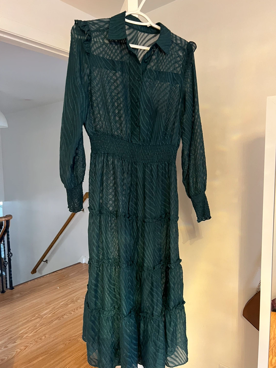 Sheer Ruffle Tiered Midi Dress