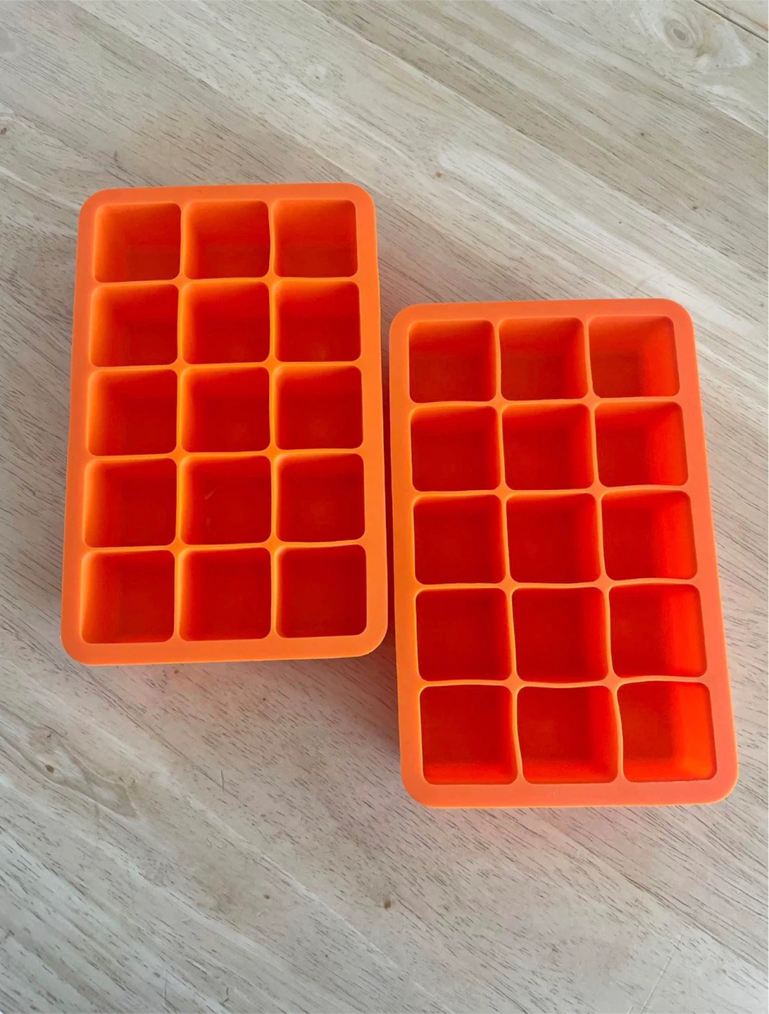 Set of 2 Orange Silicone Ice Cube Trays with Lids