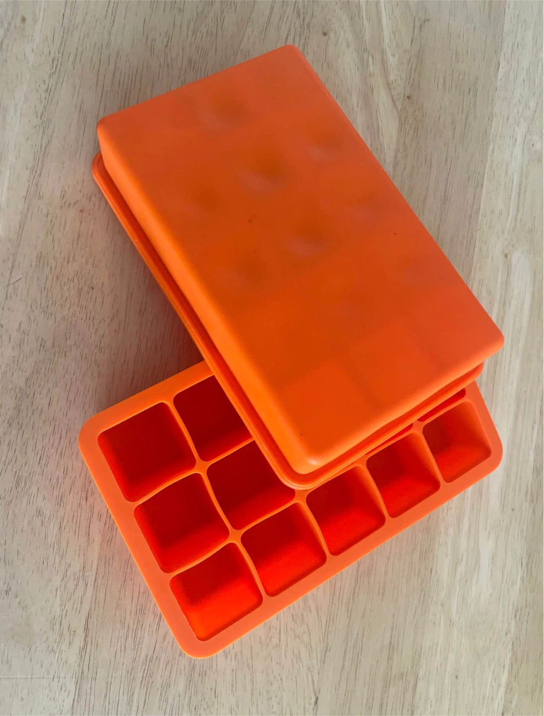 Set of 2 Orange Silicone Ice Cube Trays with Lids - photo 3