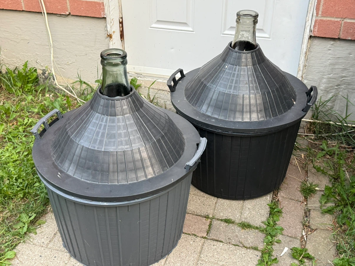 Vintage Glass Demijohn Wine Jugs in Protective Baskets 2