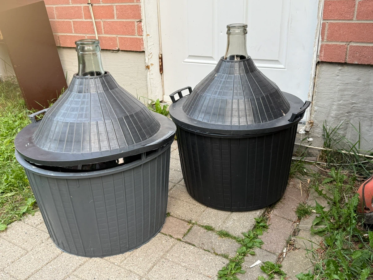 Vintage Glass Demijohn Wine Jugs in Protective Baskets 2 - photo 3