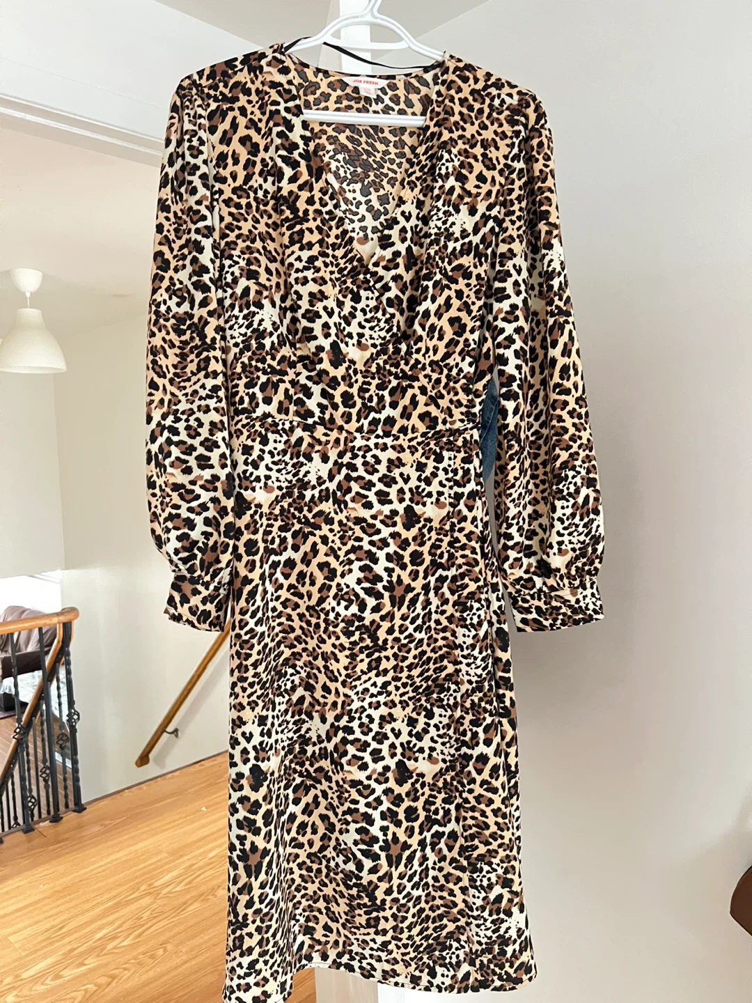 Joe Fresh Leopard Print Long Sleeve Wrap Dress