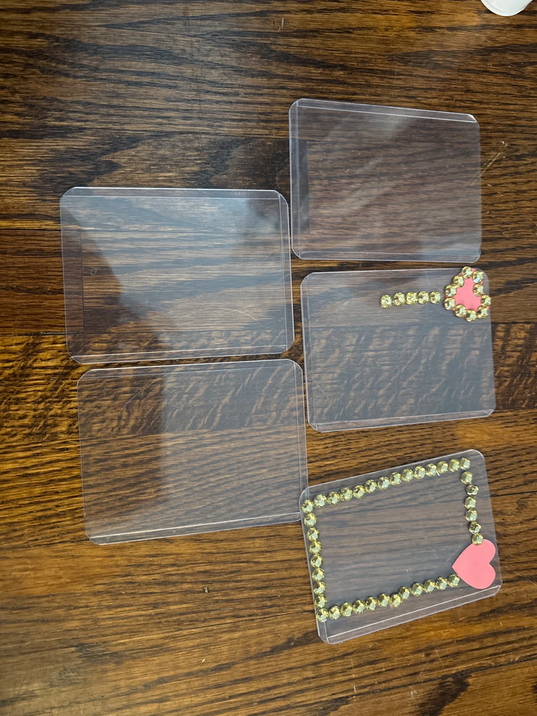Clear Card Sleeves with Heart & Rhinestone Embellishments