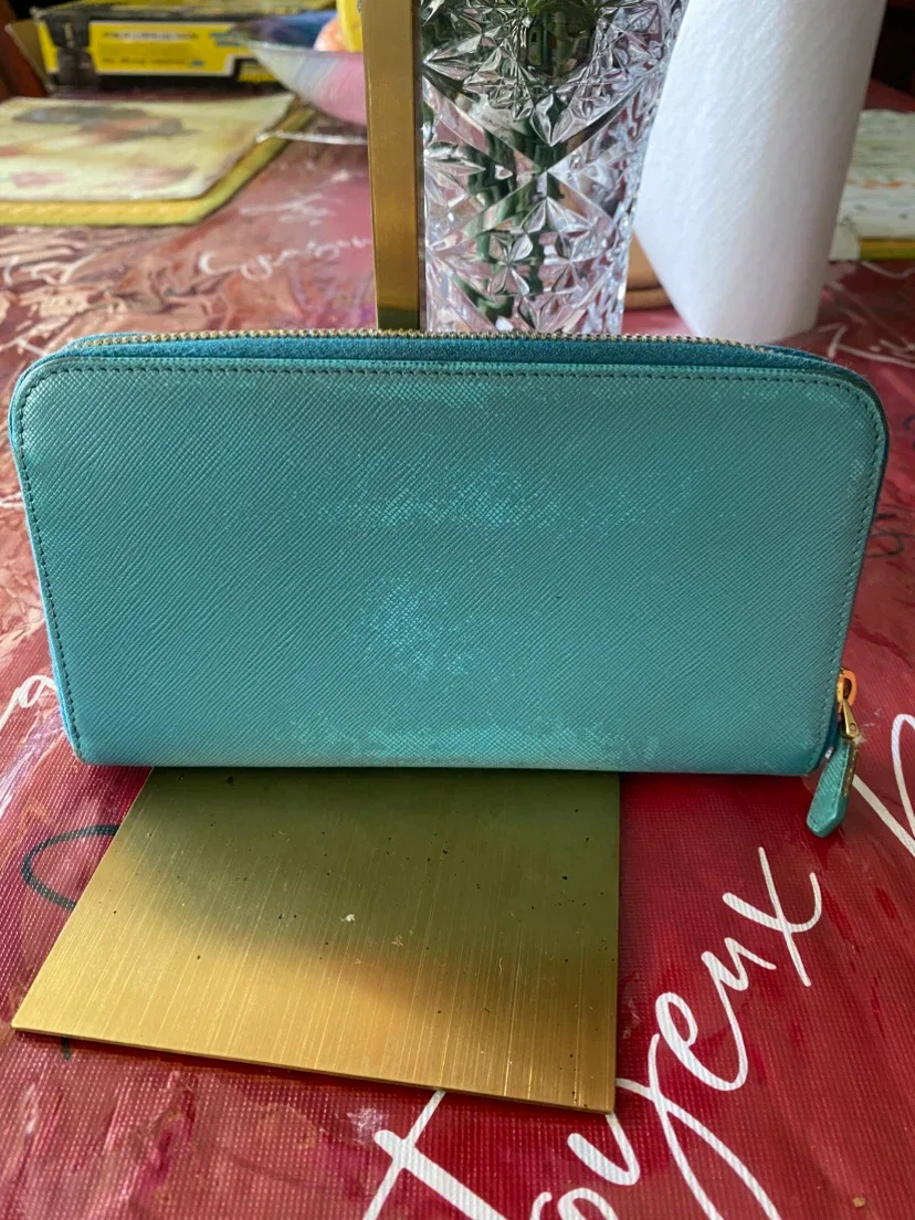 Prada Teal Saffiano Leather Zip Around Wallet - photo 4