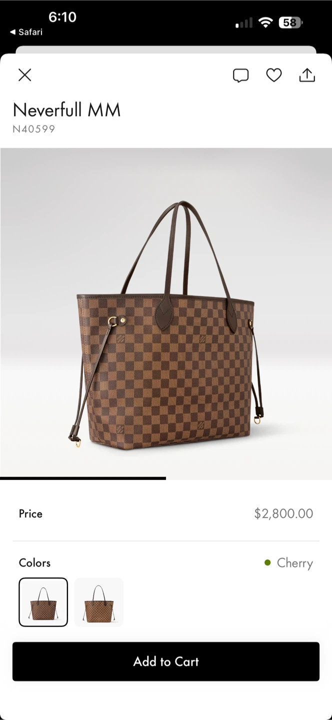 Authentic Louis Vuitton Neverfull MM Cherry Tote Bag